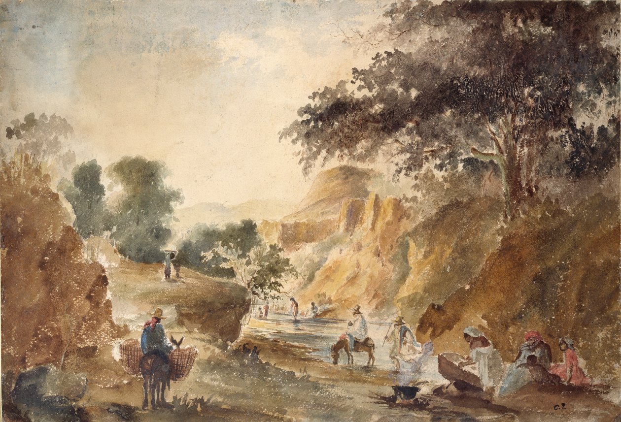 Maisema hahmoineen joen rannalla, 1853-1854 tekijältä Camille Pissarro