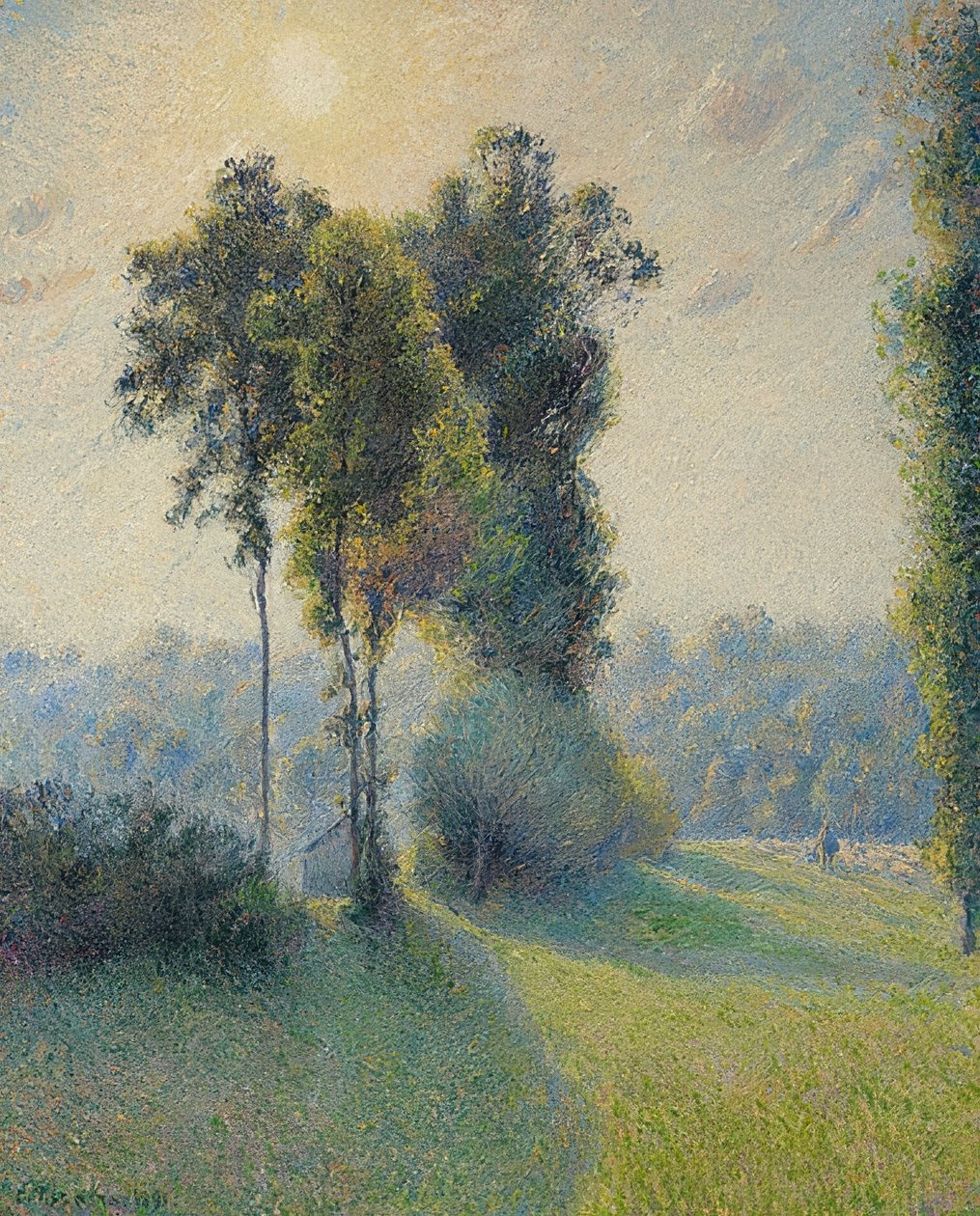 Maisema Saint-Charlesissa, lähellä Gisorsia auringonlaskun aikaan. 1891 tekijältä Camille Jacob Pissarro