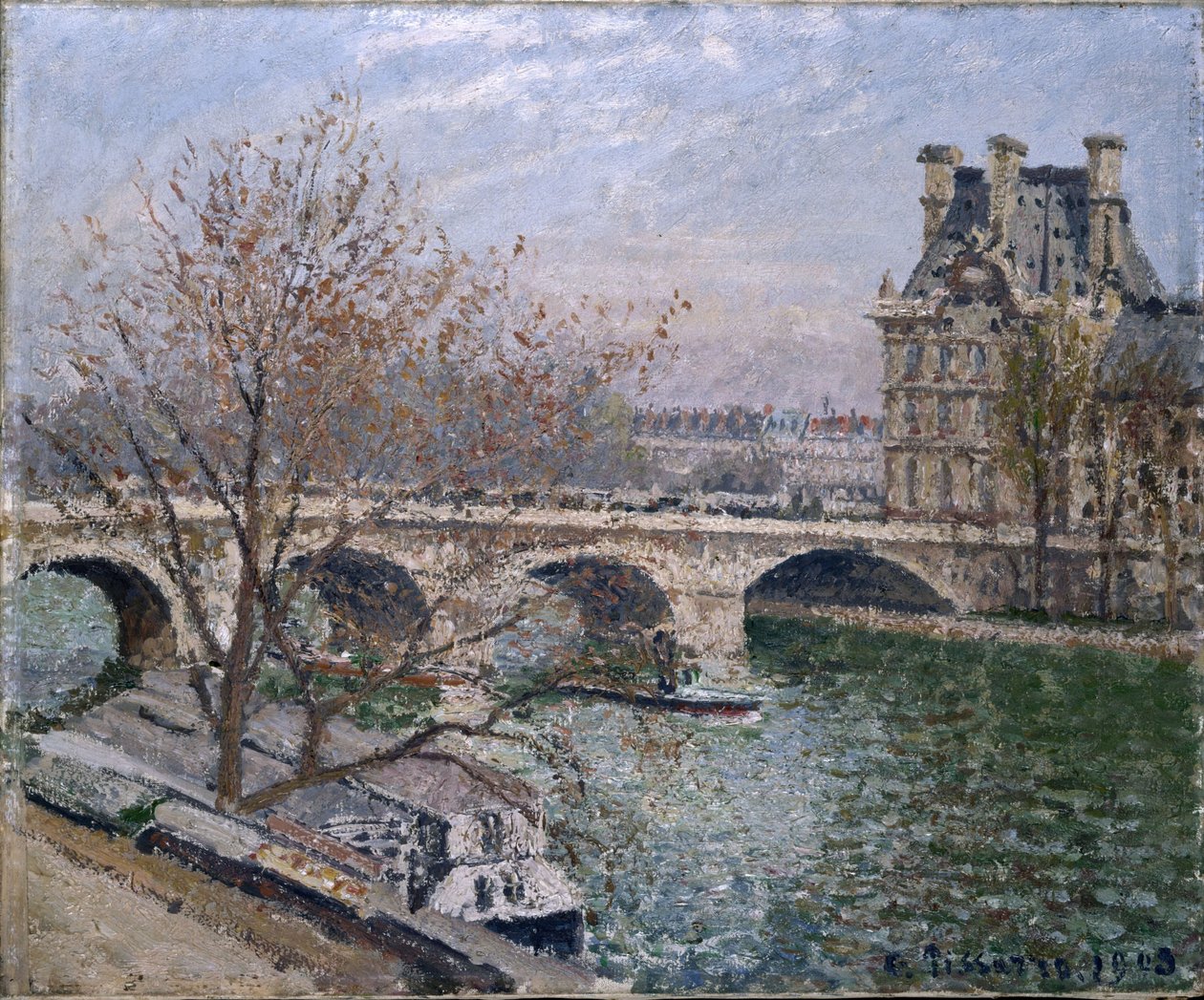 Kuninkaallinen silta ja Floren paviljonki tekijältä Camille Jacob Pissarro