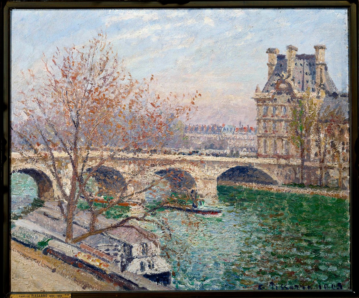 Pont Royal ja Pavillon de Flore Camille Pissarron (1830-1903) maalaus 1903 su. 0,54 x 0,65 m Pariisi, Petro Palais -museo tekijältä Camille Jacob Pissarro