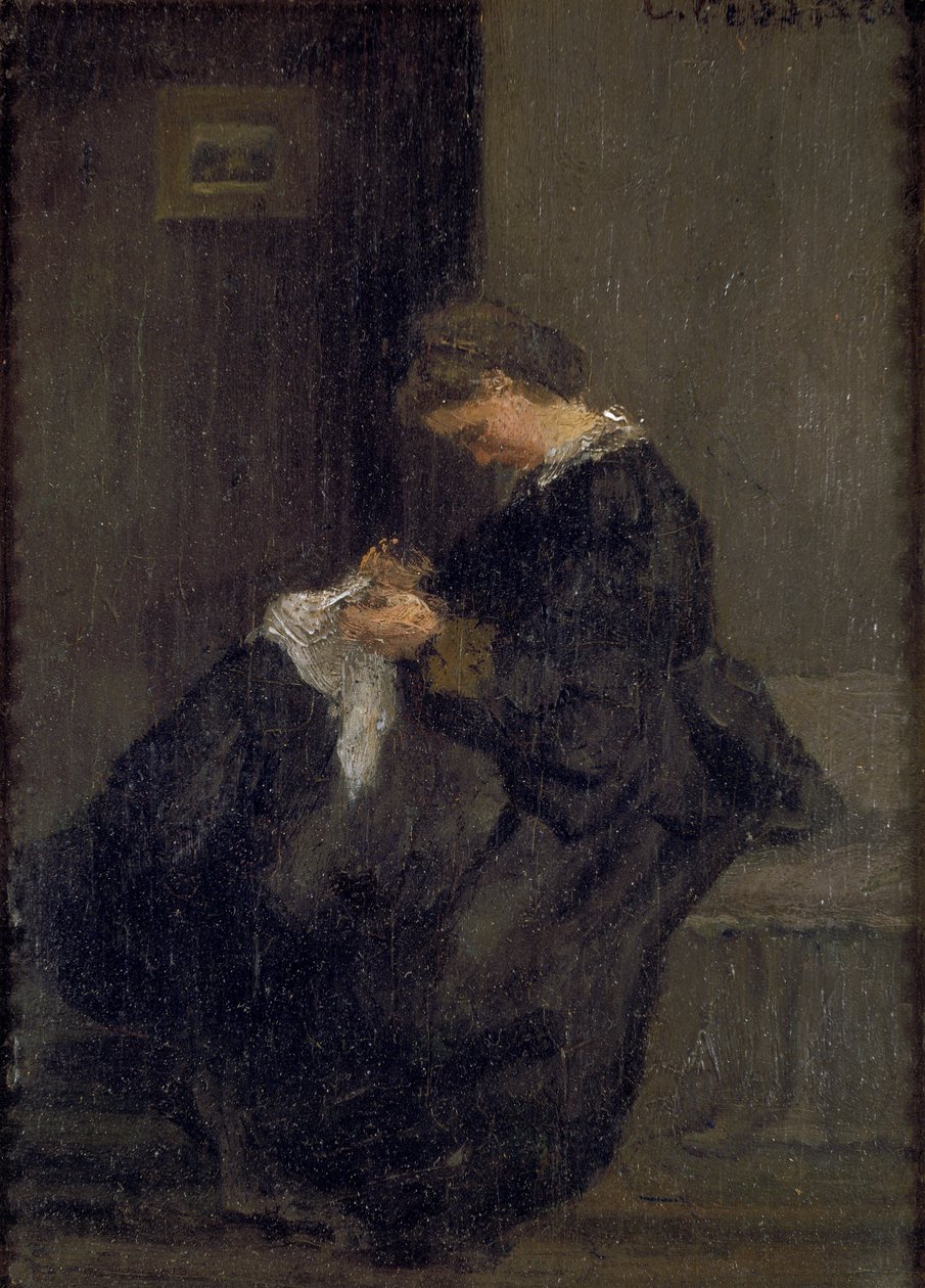 Rouva Pissarro ompelu, c1860 tekijältä Camille Pissarro