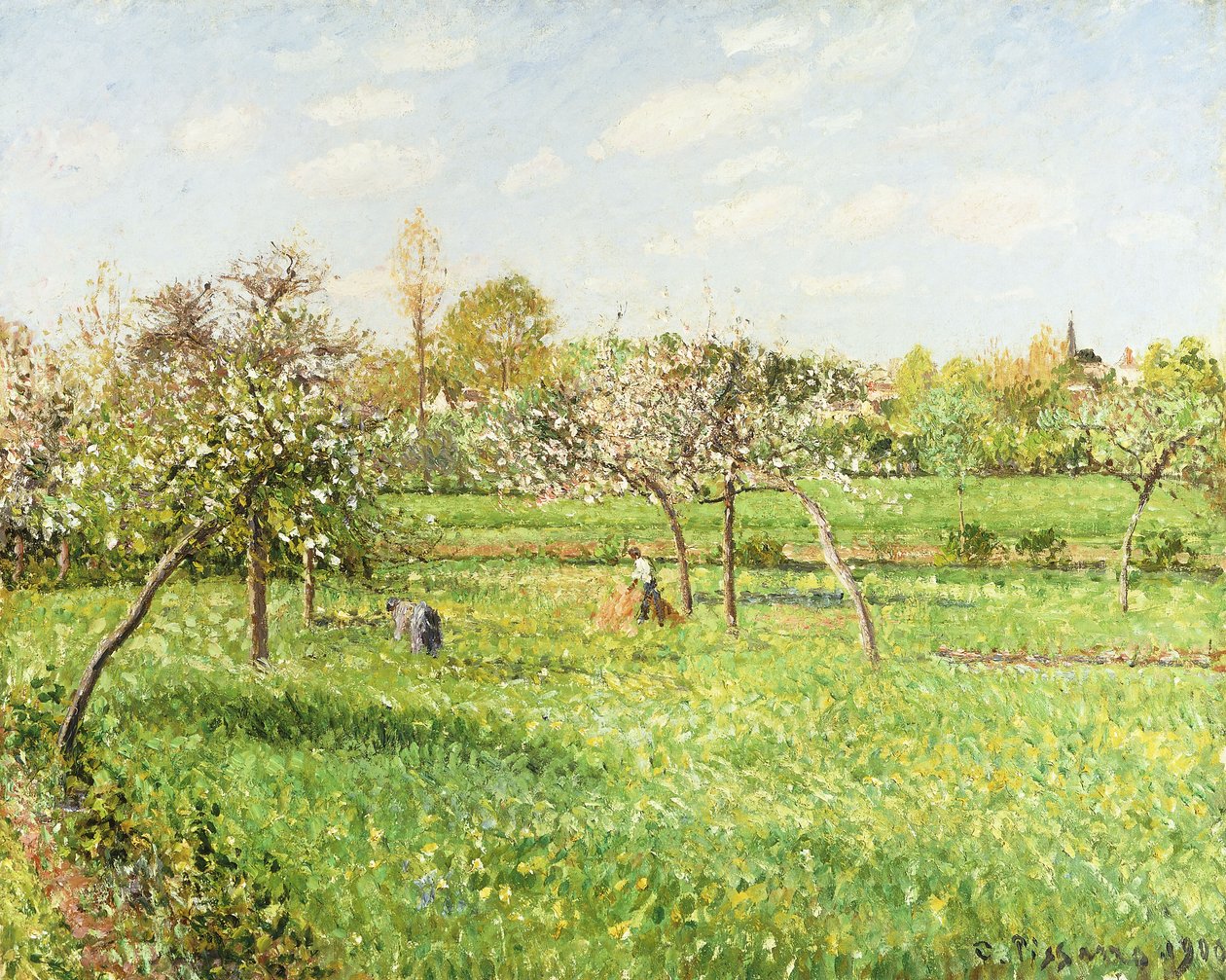 Aamu, Kevät, Harmaa sää, Eragny; Matin, Printemps, Temps Gris, Eragny, 1900 tekijältä Camille Jacob Pissarro