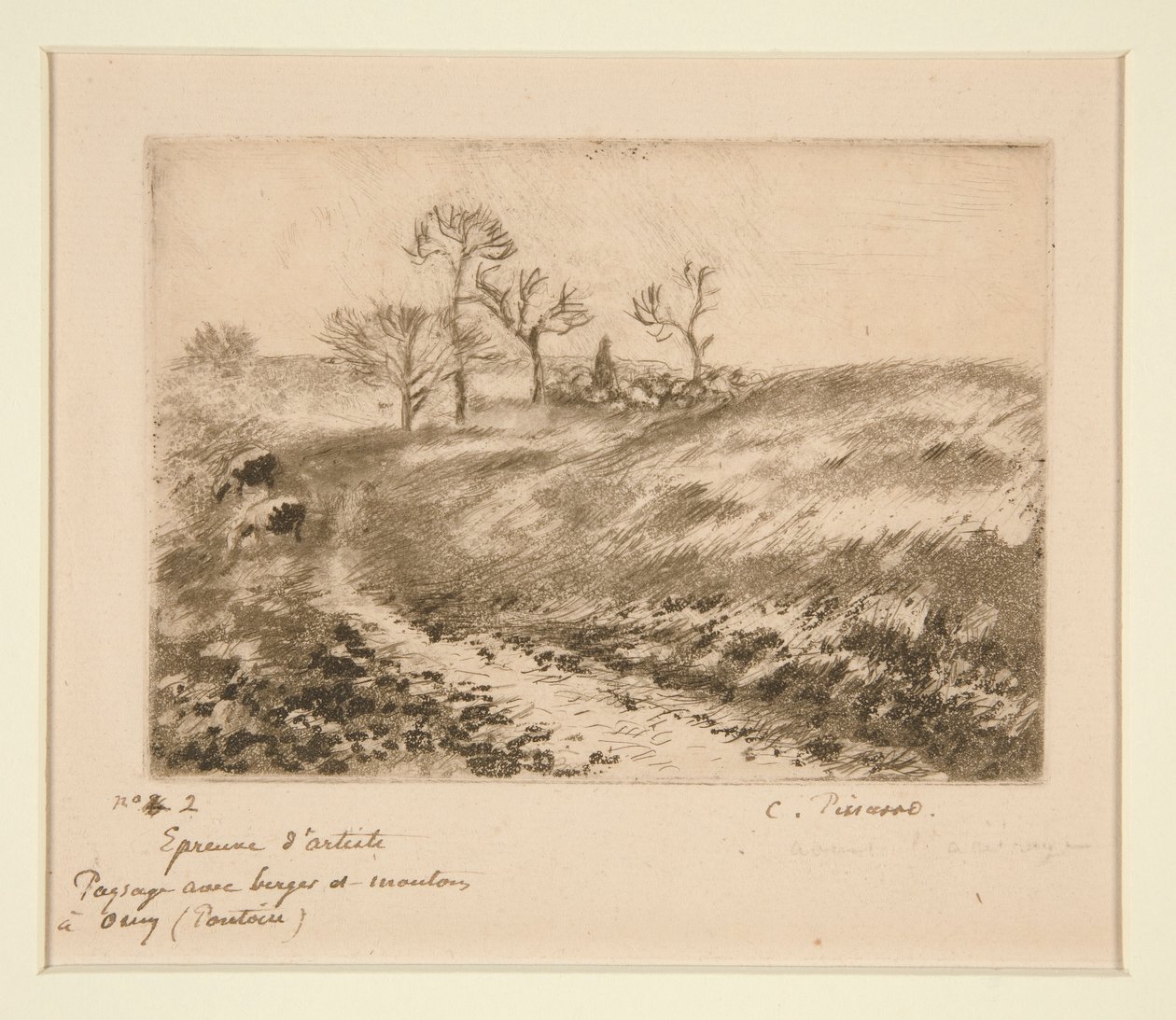 Maisema paimenen ja lampaiden kanssa, Osny (Maisema paimenen ja lampaiden kanssa Osnyssa) tekijältä Camille Pissarro