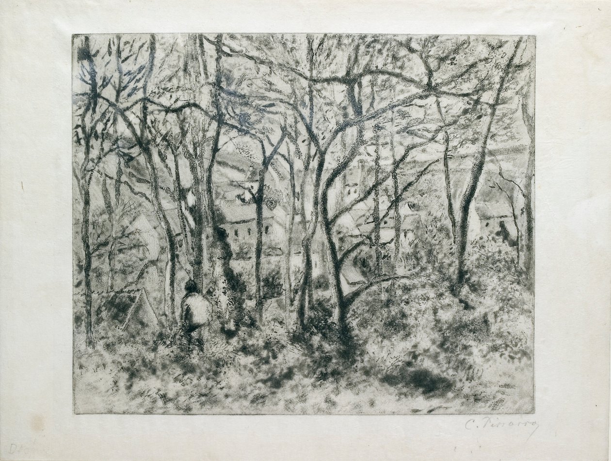 Maisema metsän alla, Eremitaaši Pontoisessa, 1879 tekijältä Camille Pissarro
