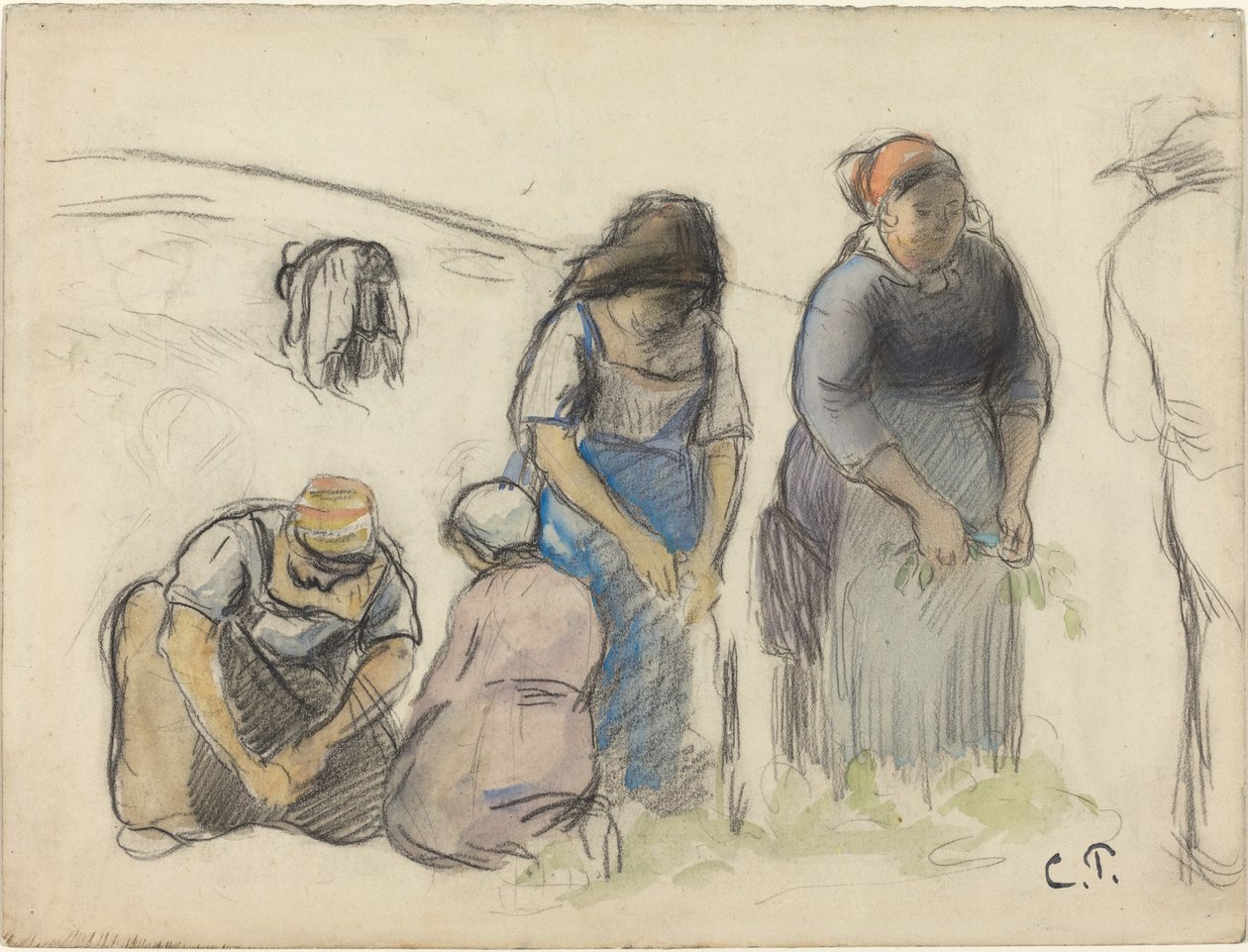Herneenkorjuukoneet [recto] tekijältä Camille Pissarro