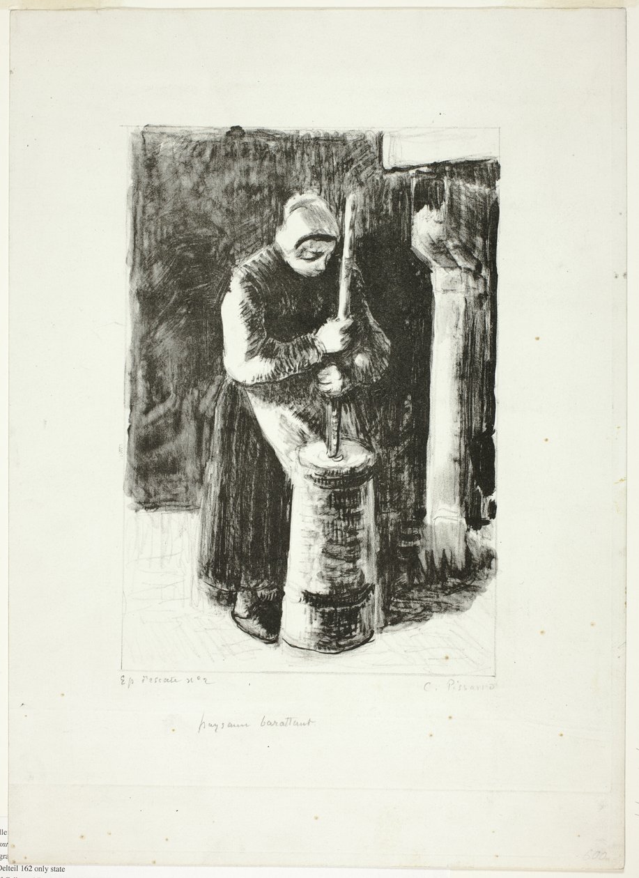 Talonpoikanainen vatkaa maitoa tekijältä Camille Pissarro