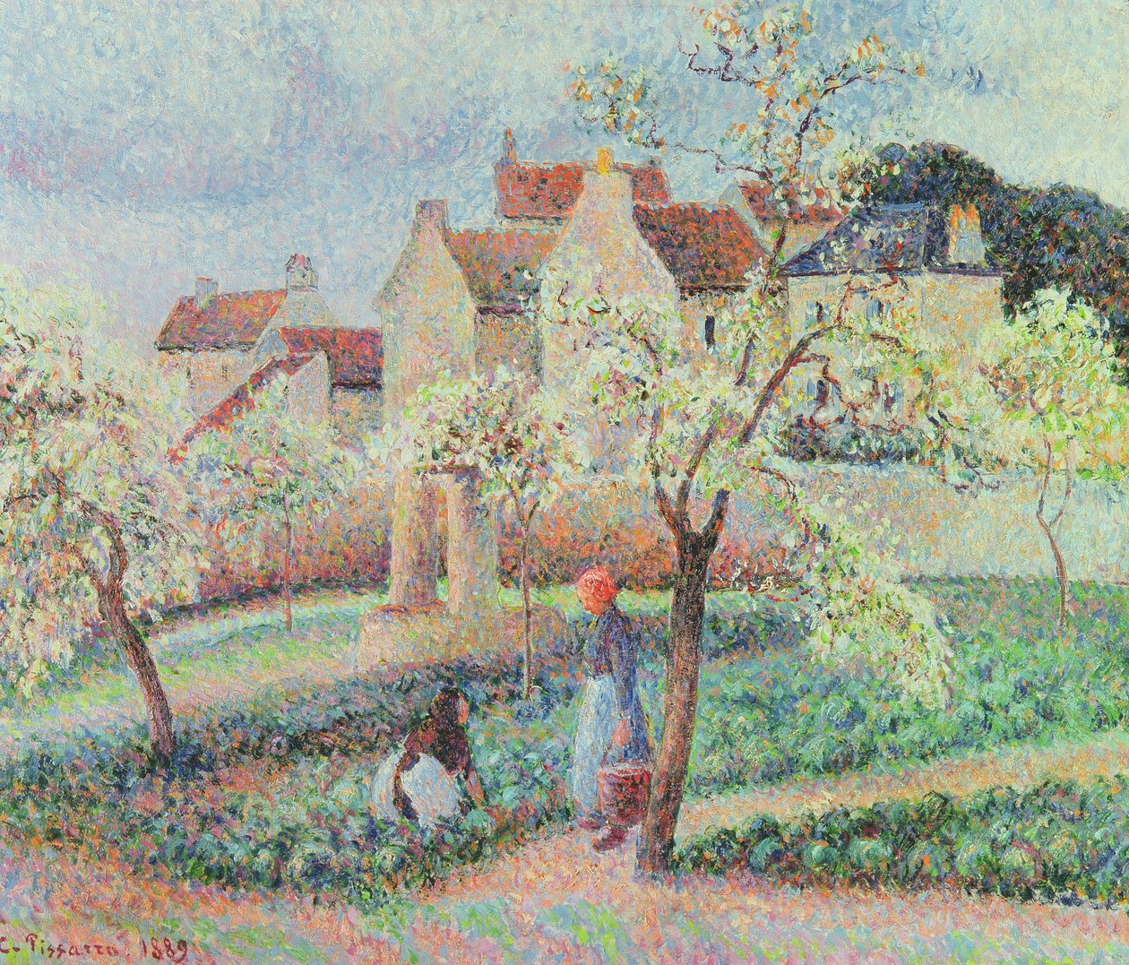 Luumupuut kukassa, 1889 tekijältä Camille Jacob Pissarro