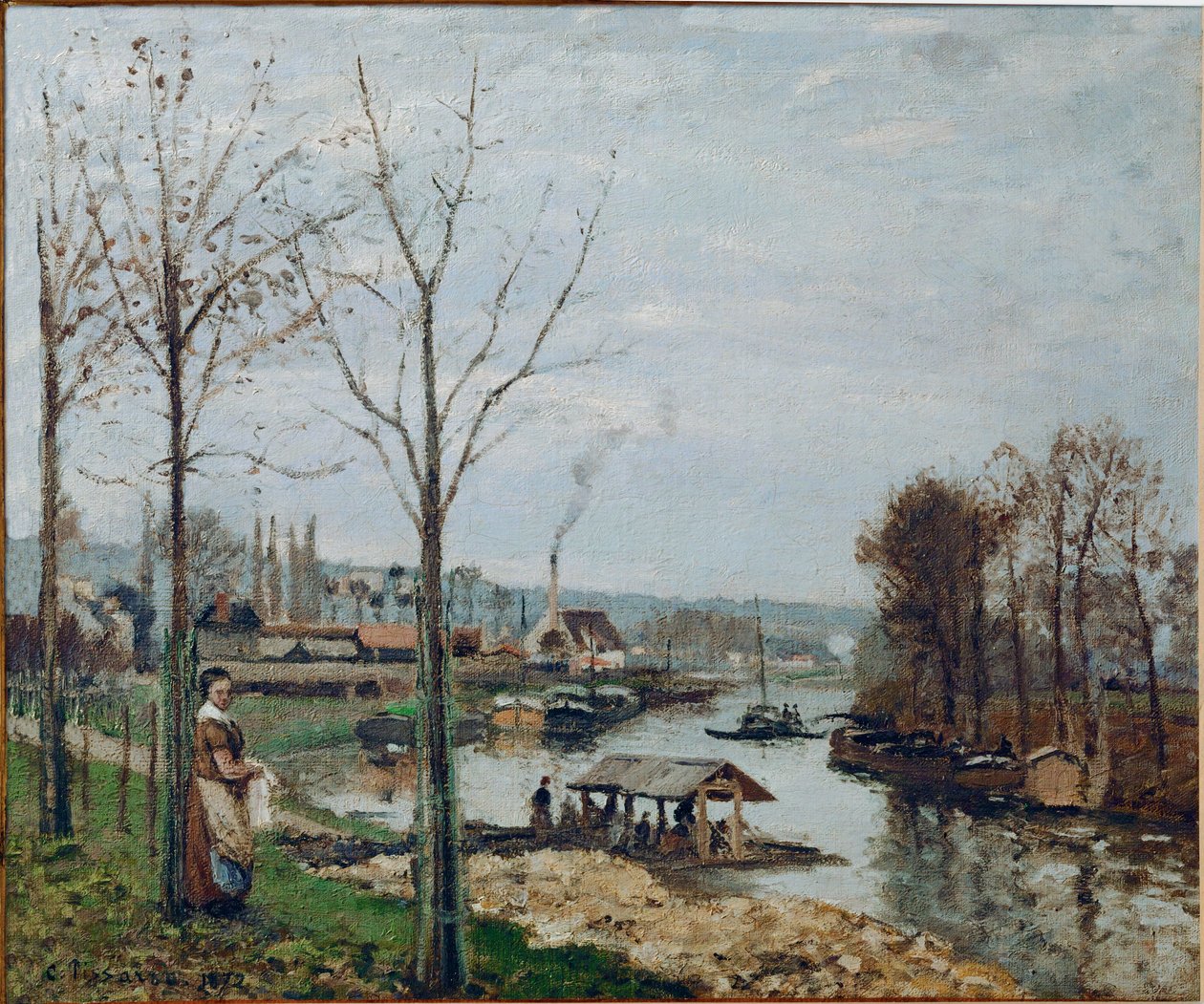 Port-Marly, pesutupa (öljy kankaalle) tekijältä Camille Pissarro