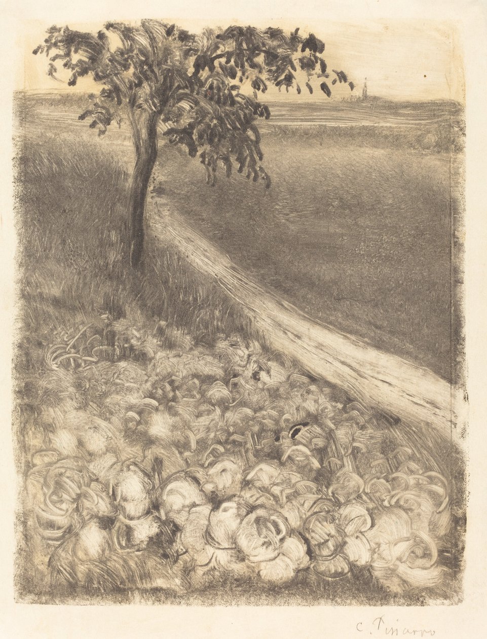 Tie kaalipellolla, n. 1880. tekijältä Camille Pissarro