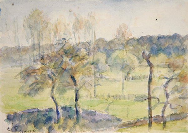 Kevät (akvarelli mustalla liidulla paperille) tekijältä Camille Pissarro