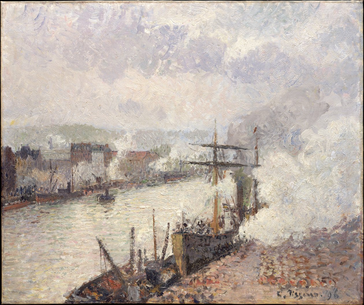 Höyrylaivat Rouenin satamassa tekijältä Camille Pissarro