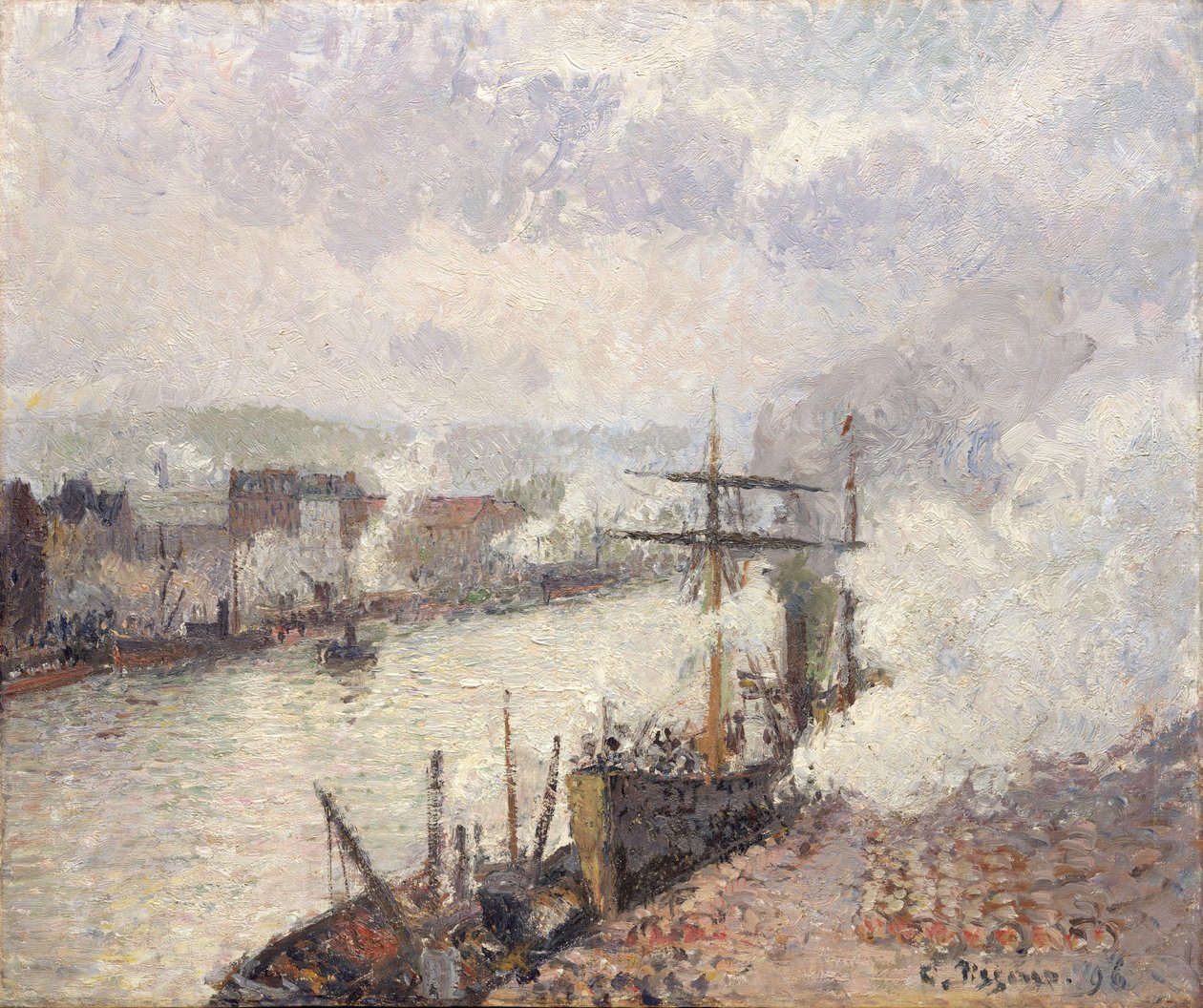 Höyrylaivat Rouenin satamassa, 1896. tekijältä Camille Jacob Pissarro