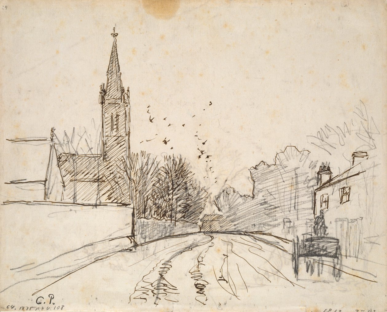 Tutkimus Upper Norwoodista Lontoossa All Saints Churchin kanssa, 1871 tekijältä Camille Pissarro