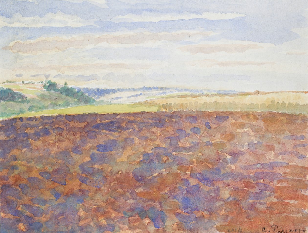 Tutkimus maisemasta, jossa on kynnetty pelto, Eragny-sur-Epte, c1886-1890 tekijältä Camille Pissarro