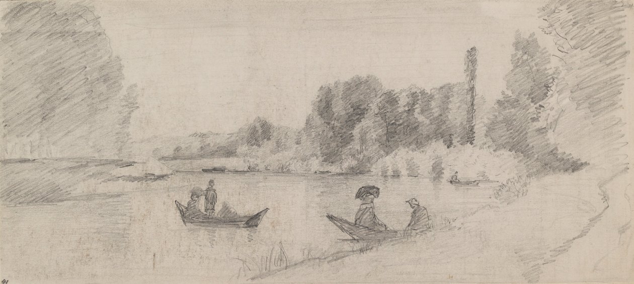 Tutkimus jokimaisemasta veneillä, 1863-1864 tekijältä Camille Pissarro