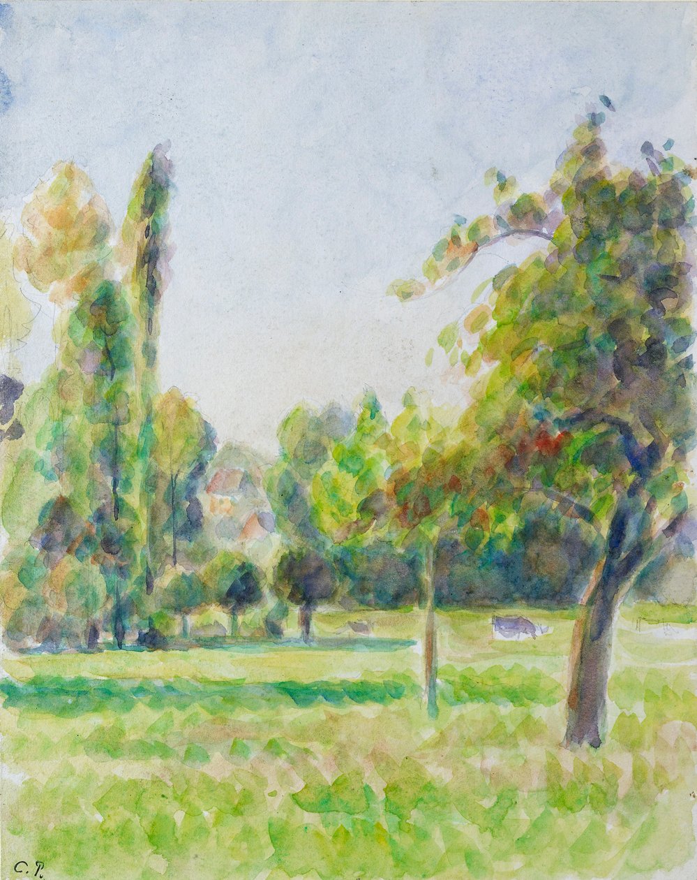 Tutkimus Eragny-sur-Epten taiteilijatalon hedelmätarhasta, n. 1890 tekijältä Camille Pissarro