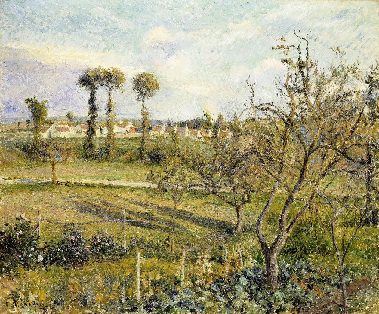 Auringonlasku Valhermeilissä, lähellä Pontoisea; Auringonlasku Valhermeilissä, lähellä Pontoisea, 1880 tekijältä Camille Jacob Pissarro