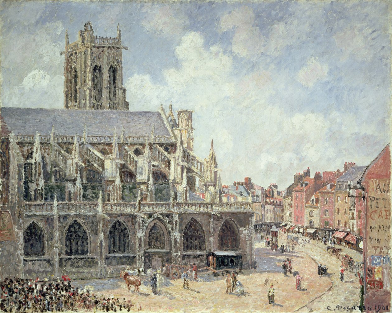 Pyhän Jacquesin kirkko Dieppessä, aamuaurinko tekijältä Camille Jacob Pissarro