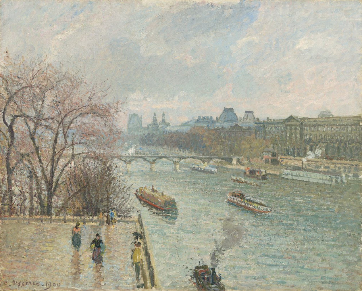 Louvre, iltapäivä, sateinen sää tekijältä Camille Pissarro
