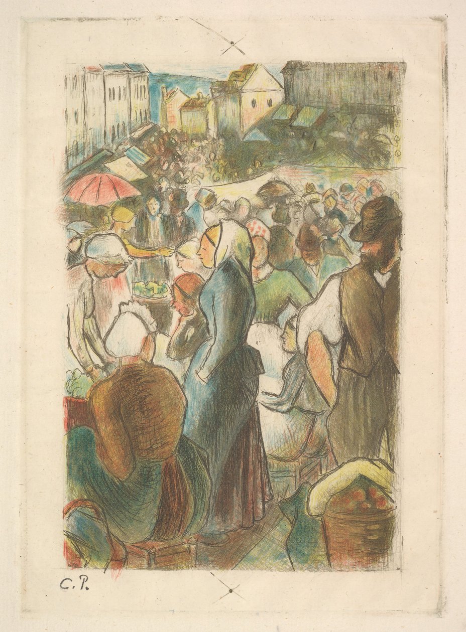 Gisorsin markkinat: Rue Cappeville, 1894-95. tekijältä Camille Pissarro