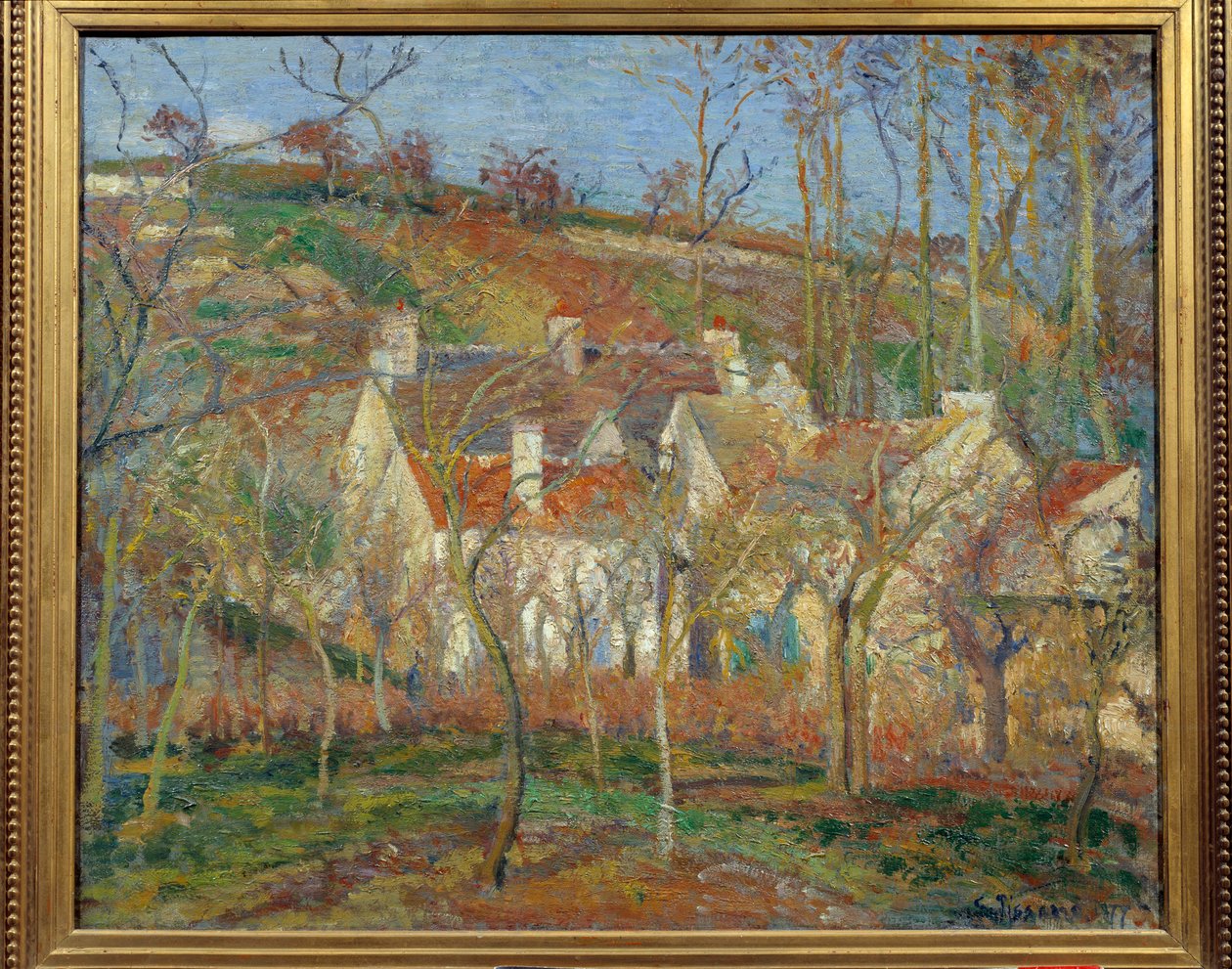 Punaiset katot, kylän kulma, talvi tekijältä Camille Pissarro