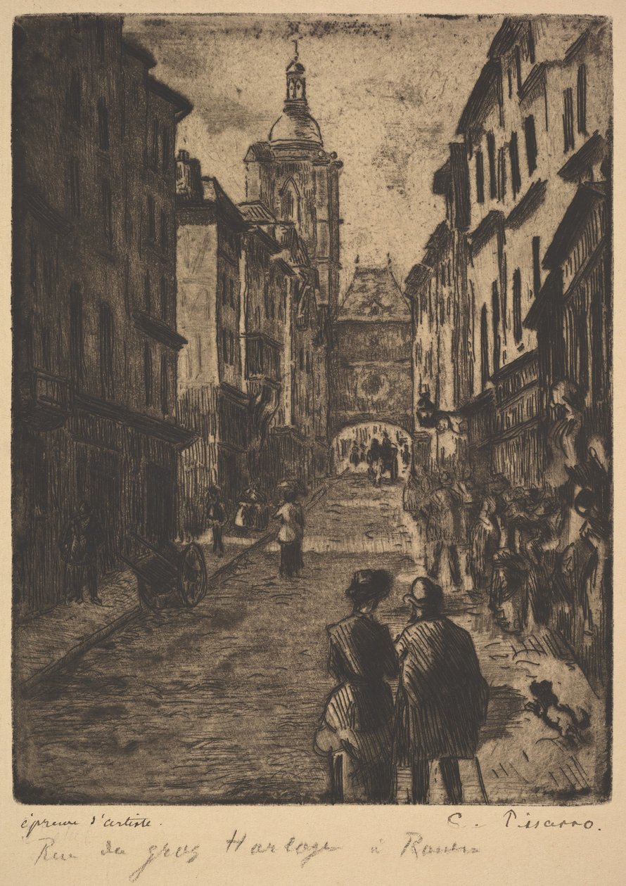 Suuren kellon katu, Rouen, 1885. tekijältä Camille Jacob Pissarro