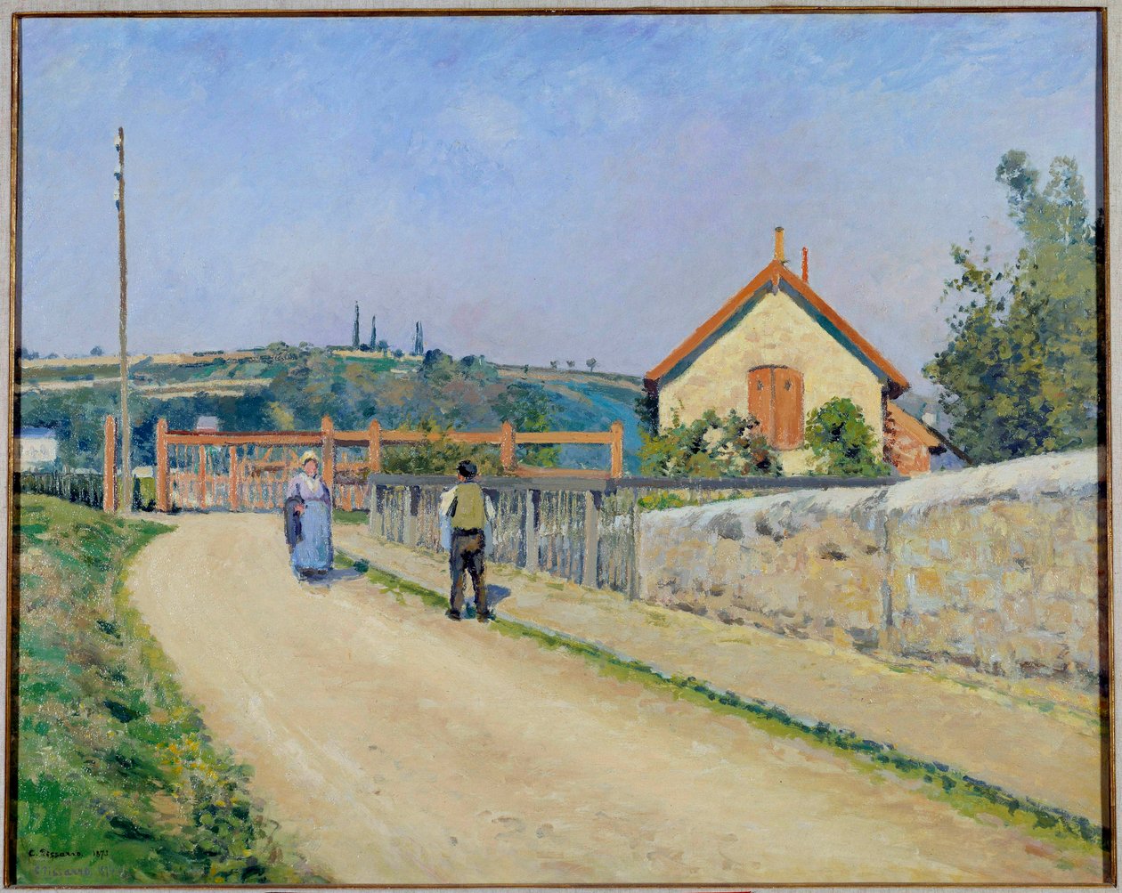 Rautatien este Patisissa, lähellä Pontoisen maalausta Camille Pissarro (1830-1903) 1873 Washington. Phillipsin kokoelma tekijältä Camille Jacob Pissarro