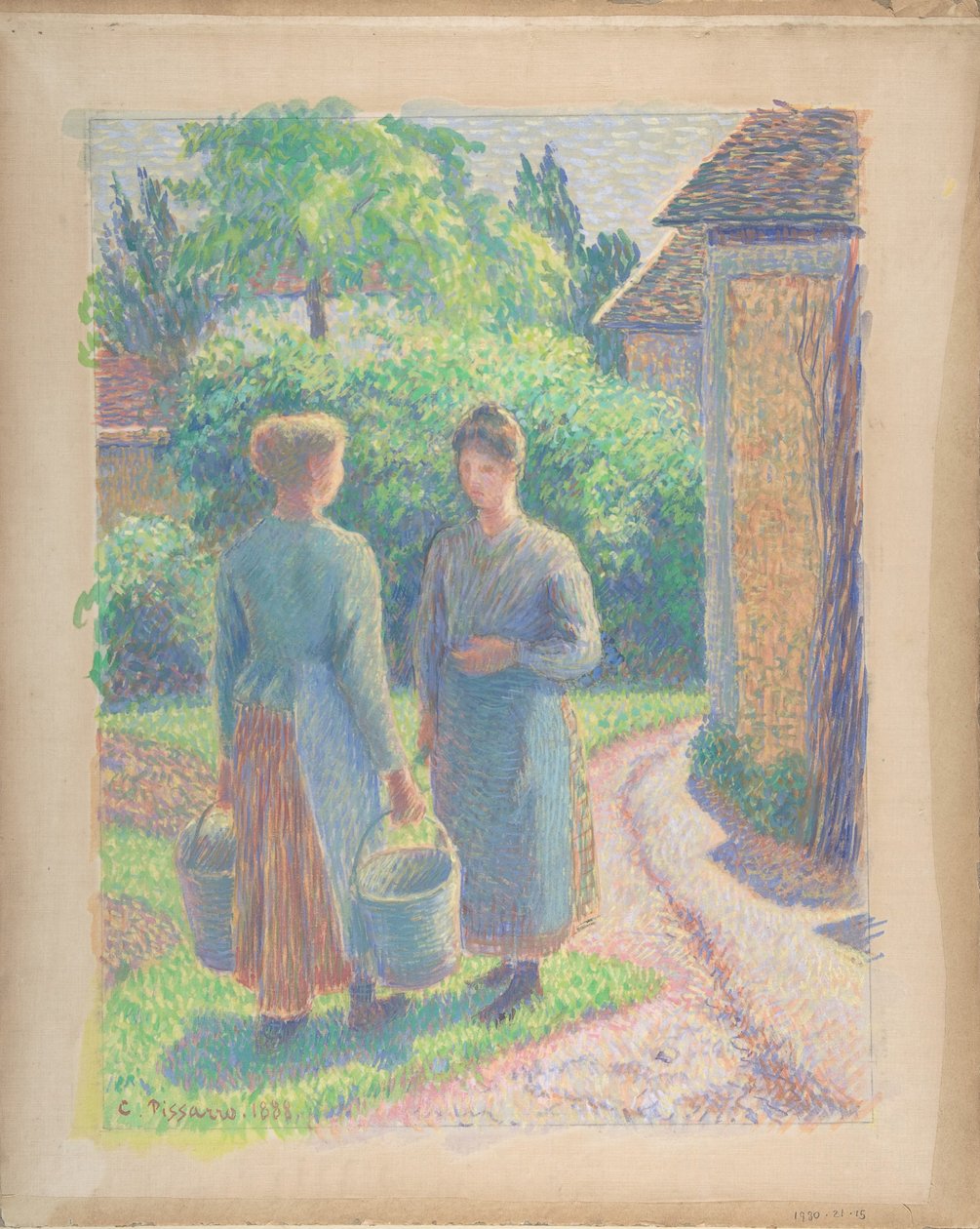 Kaksi naista puutarhassa, 1888. tekijältä Camille Pissarro
