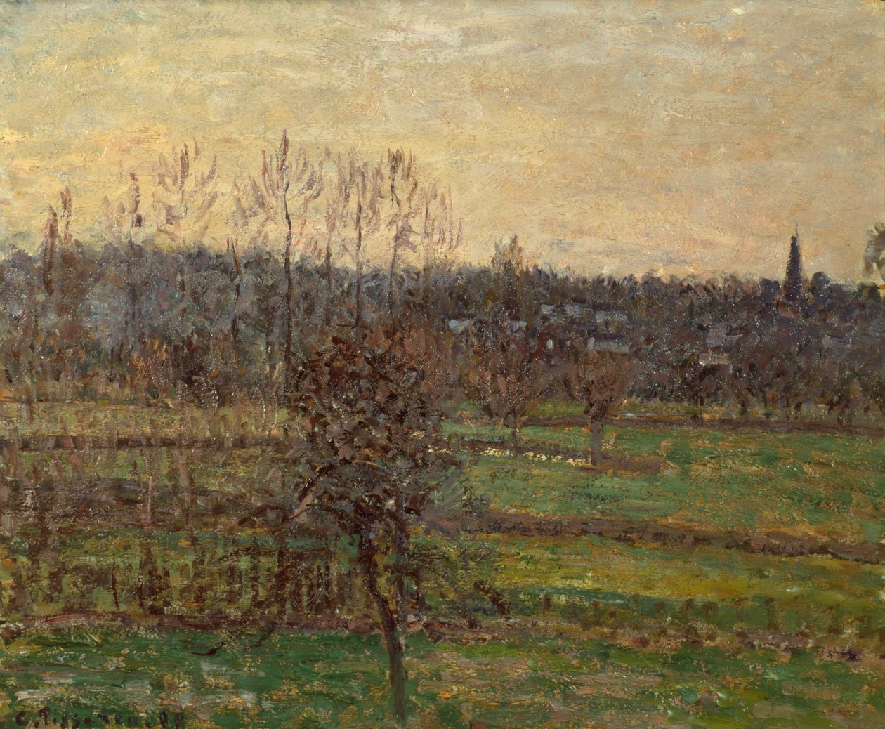 Näkymä Bazincourtiin, talvi tekijältä Camille Pissarro