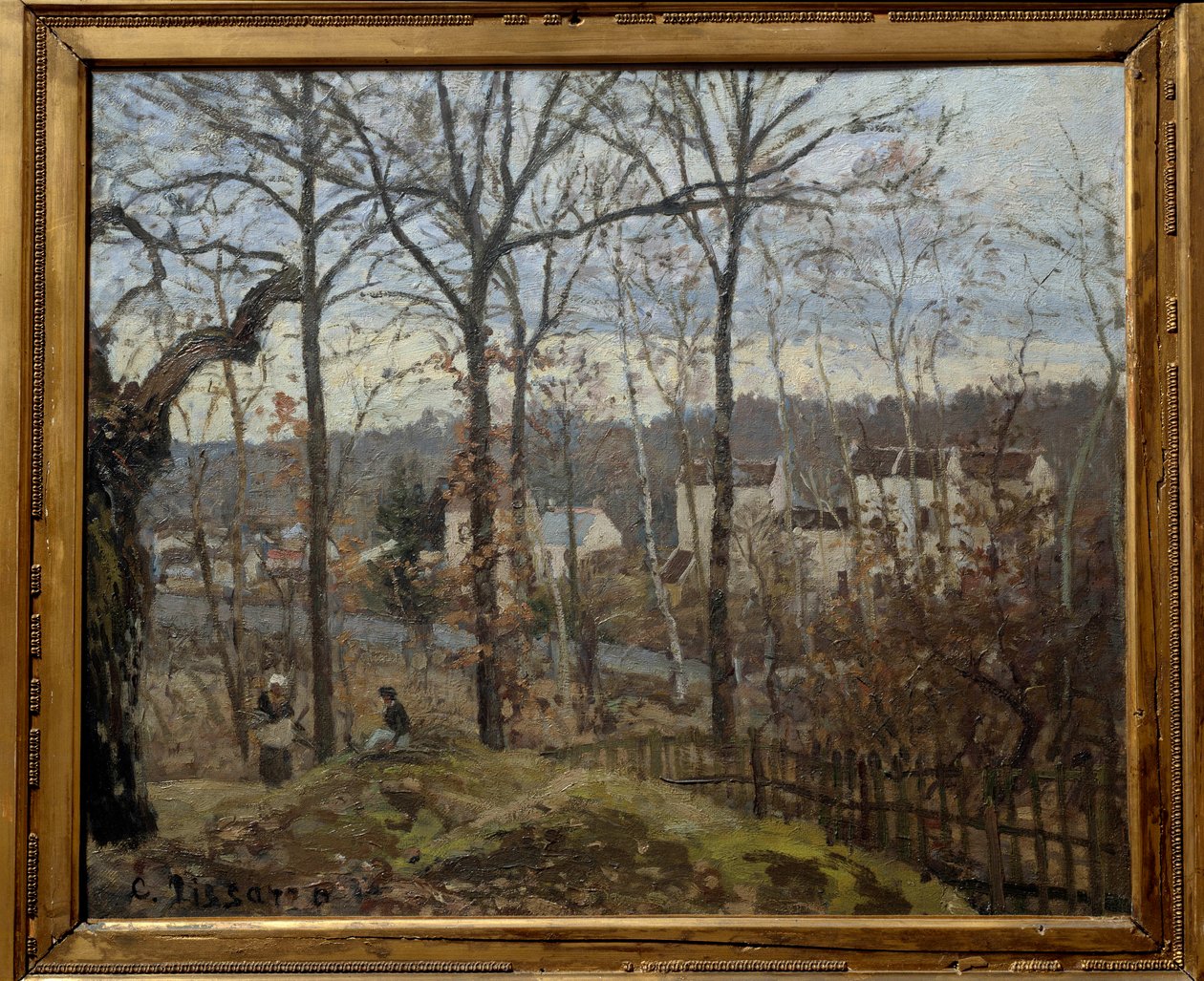 Talvimaisema Louveciennesissä. Camille Pissarron (1830-1903) maalaus tekijältä Camille Jacob Pissarro