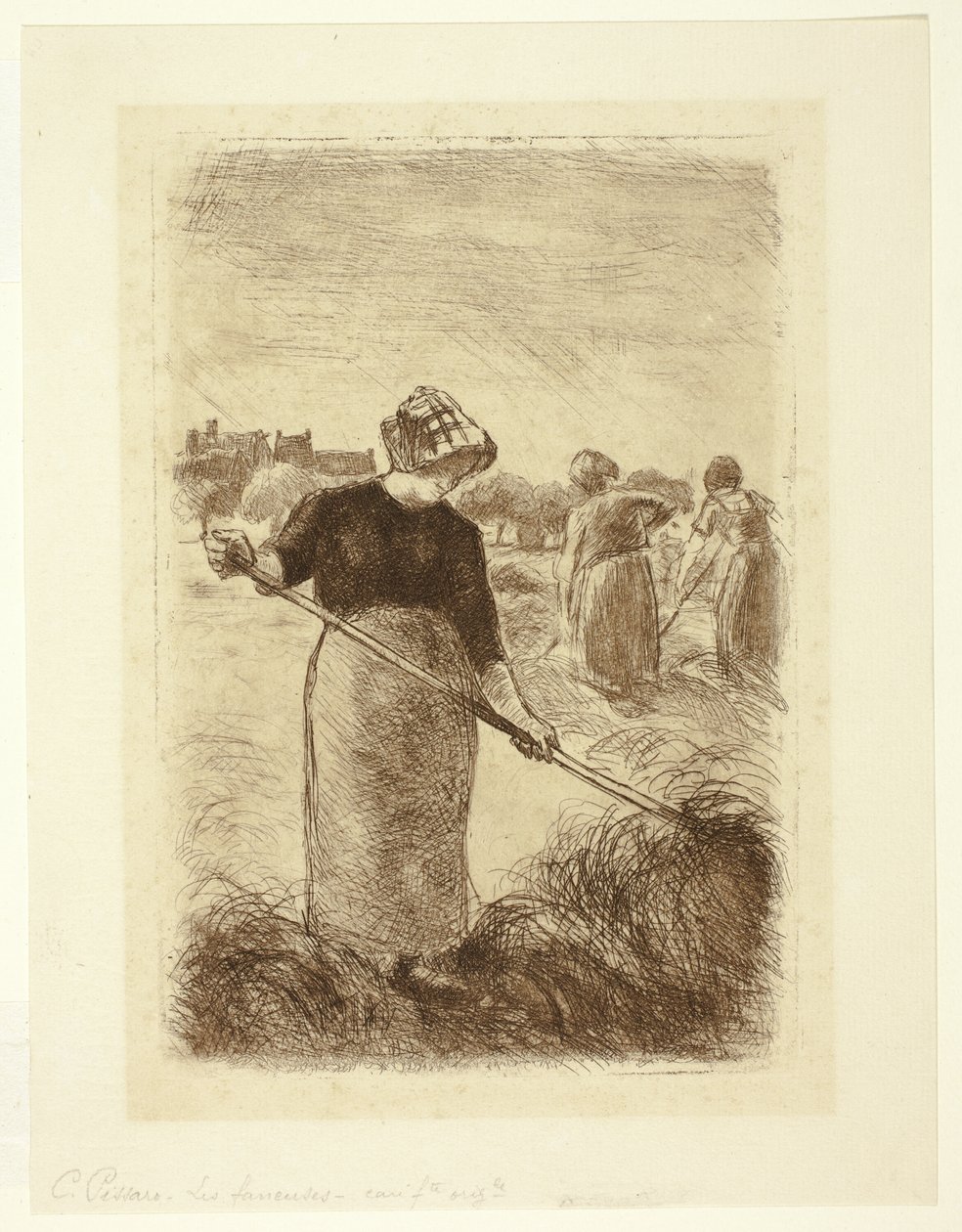 Naiset heittelemässä heinää tekijältä Camille Pissarro