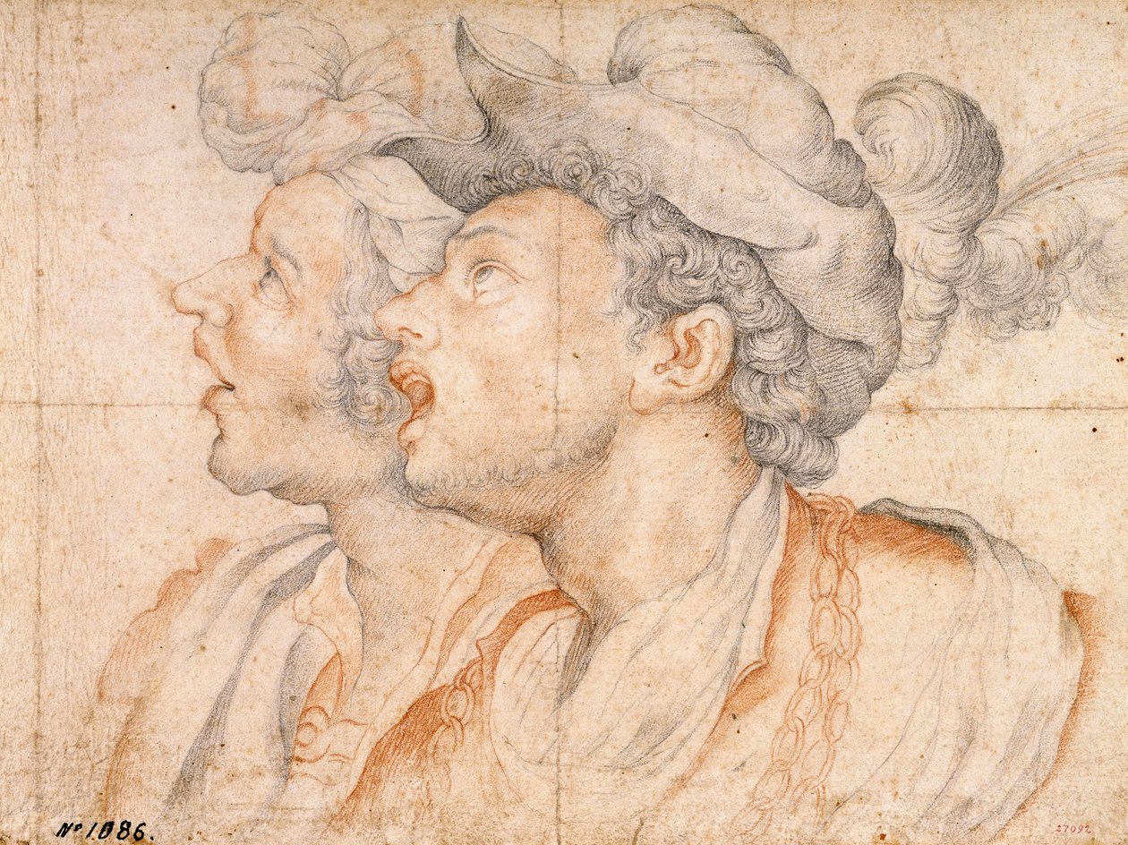 Kaksi nuorten päätä - Camillo Procaccinin (1561-1629) työ, punainen liitu ja liitu paperille (20x27,2 cm), noin 1590 - Kaksi nuorten päätä, punainen liitu ja liitu paperille, Camillo Procaccini, n. 1590 - Museu Katalonian taiteen kansallisvaltio, Barcelona tekijältä Camillo Procaccini