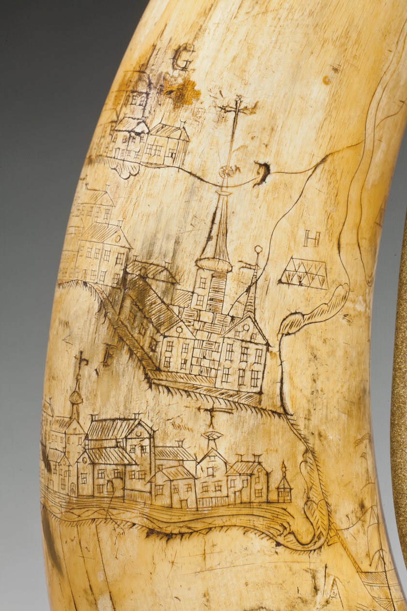 Puuterisarvi, kaiverrettu kartta St. Lawrence-joesta Quebecin alueella, n. 1759 tekijältä Canadian School