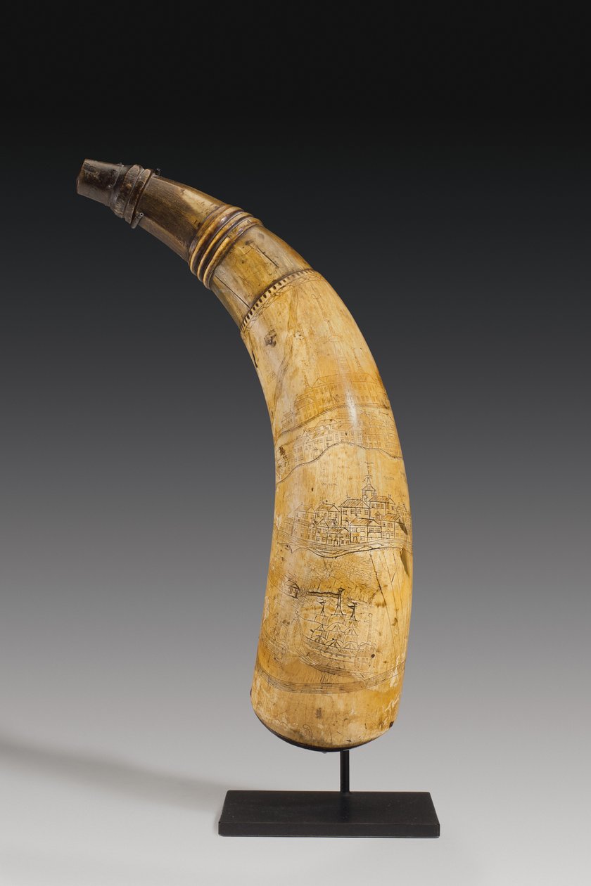 Jauhesarvi, johon on kaiverrettu kartta St. Lawrence-joesta Quebecin alueella, n. 1759 (sarvi) (katso myös 997378-80) tekijältä Canadian School