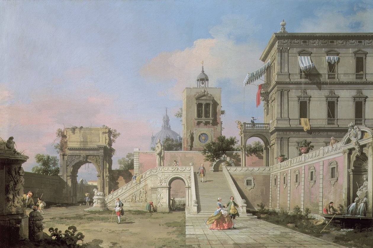 Capriccio kahdesta portaat, jotka johtavat palatsiin, n. 1750 tekijältä Giovanni Antonio Canal