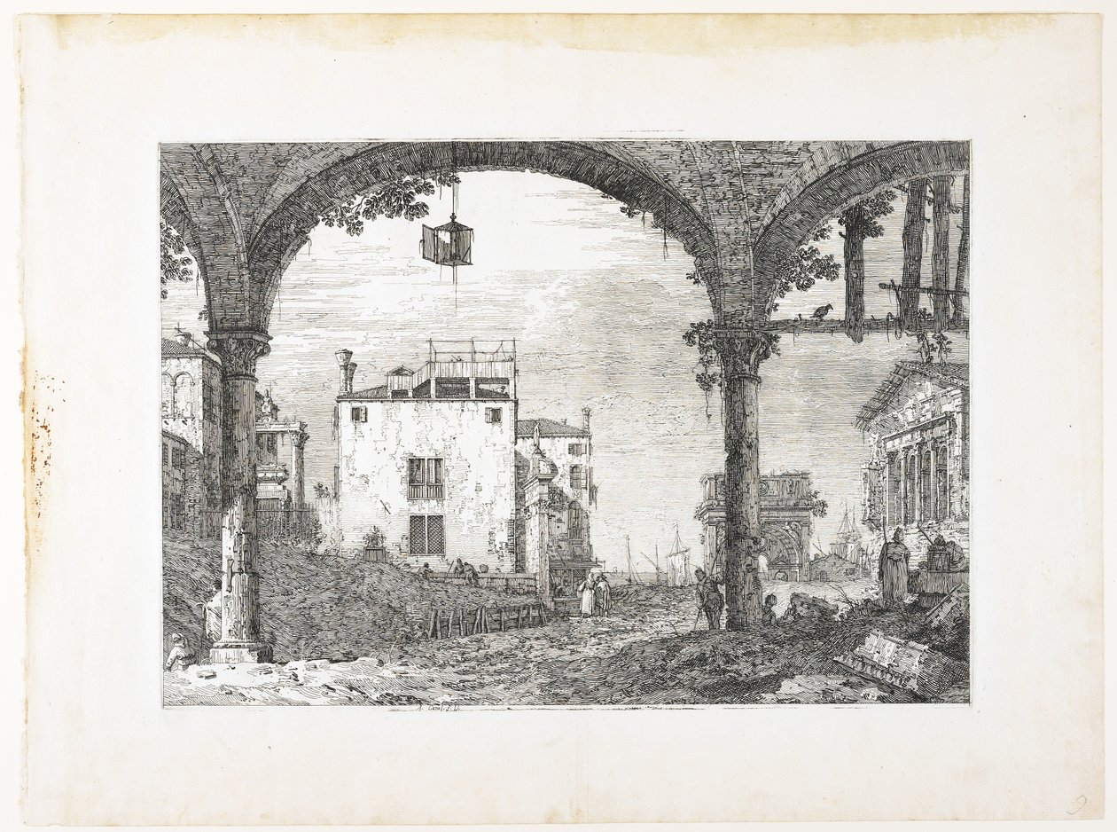 La Portique à la Lanterne, levy teoksesta Vedute, altre presse da i loughi, altri ideate, 1740-1745. tekijältä Giovanni Antonio Canal