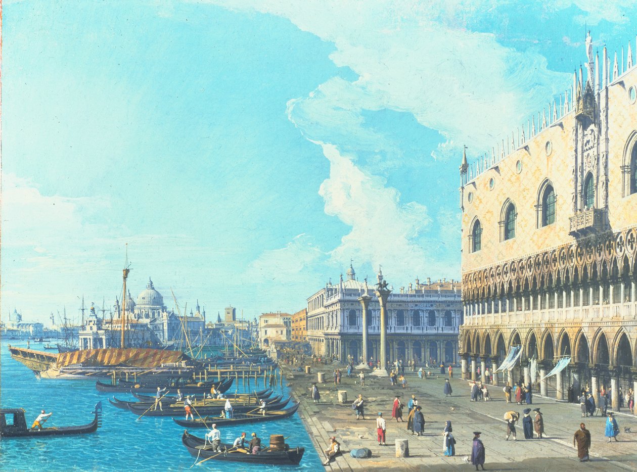 Näkymä Venetsiaan tervehdyksen kanssa, n. 1735 tekijältä Giovanni Antonio Canal