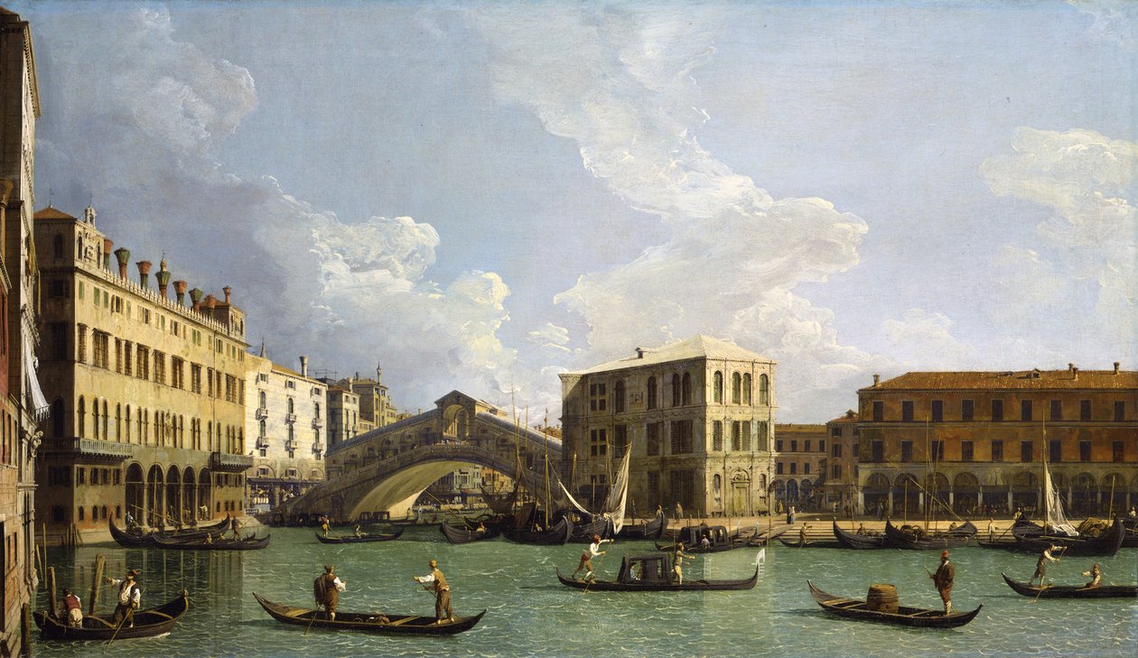Näkymä Rialton sillalle, pohjoisesta, n. 1734-35 tekijältä Giovanni Antonio Canal