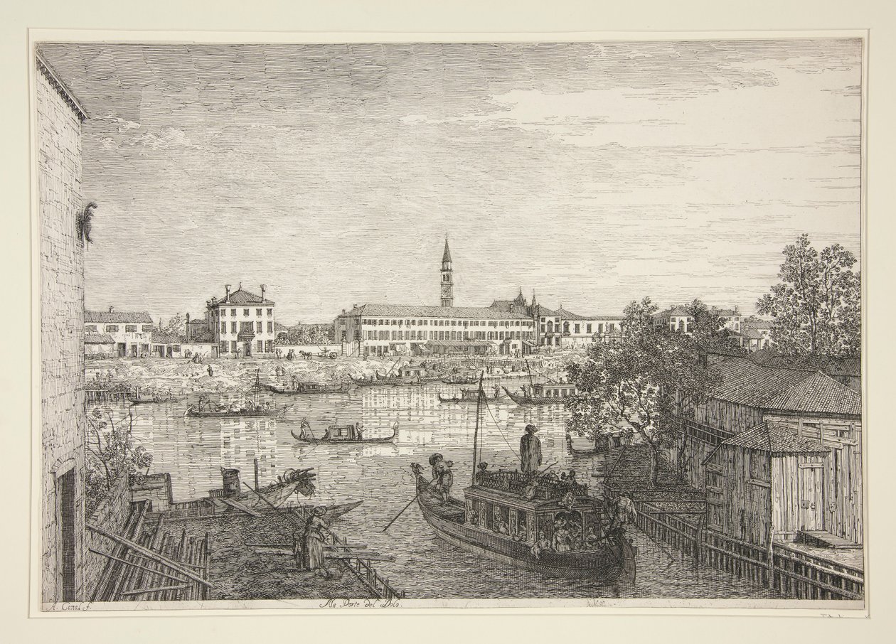 Ale Porte del Dolo (Dolon sulkuilla), sarjasta Vedute (Näkymät) tekijältä Canaletto (Giovanni Antonio Canal)