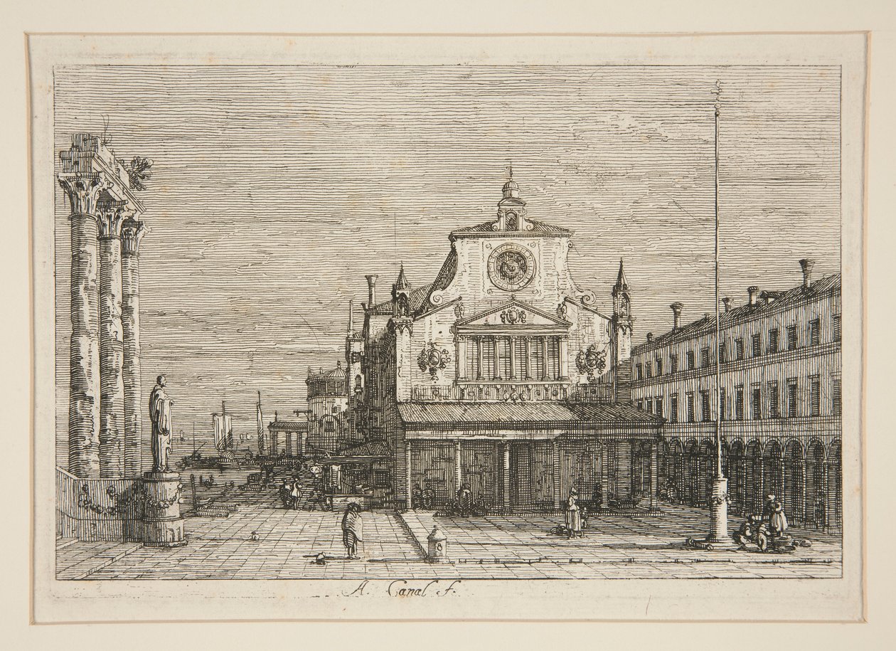Kuvitteellinen näkymä S. Giacomo di Rialtoon, sarjasta Vedute (Views) tekijältä Canaletto (Giovanni Antonio Canal)