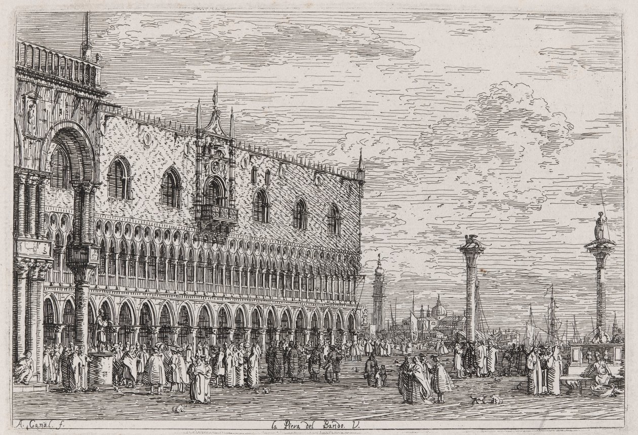 Piera del Bando. V. (The Piera del Bando. V [enice]), sarjasta Vedute (Views) tekijältä Canaletto (Giovanni Antonio Canal)