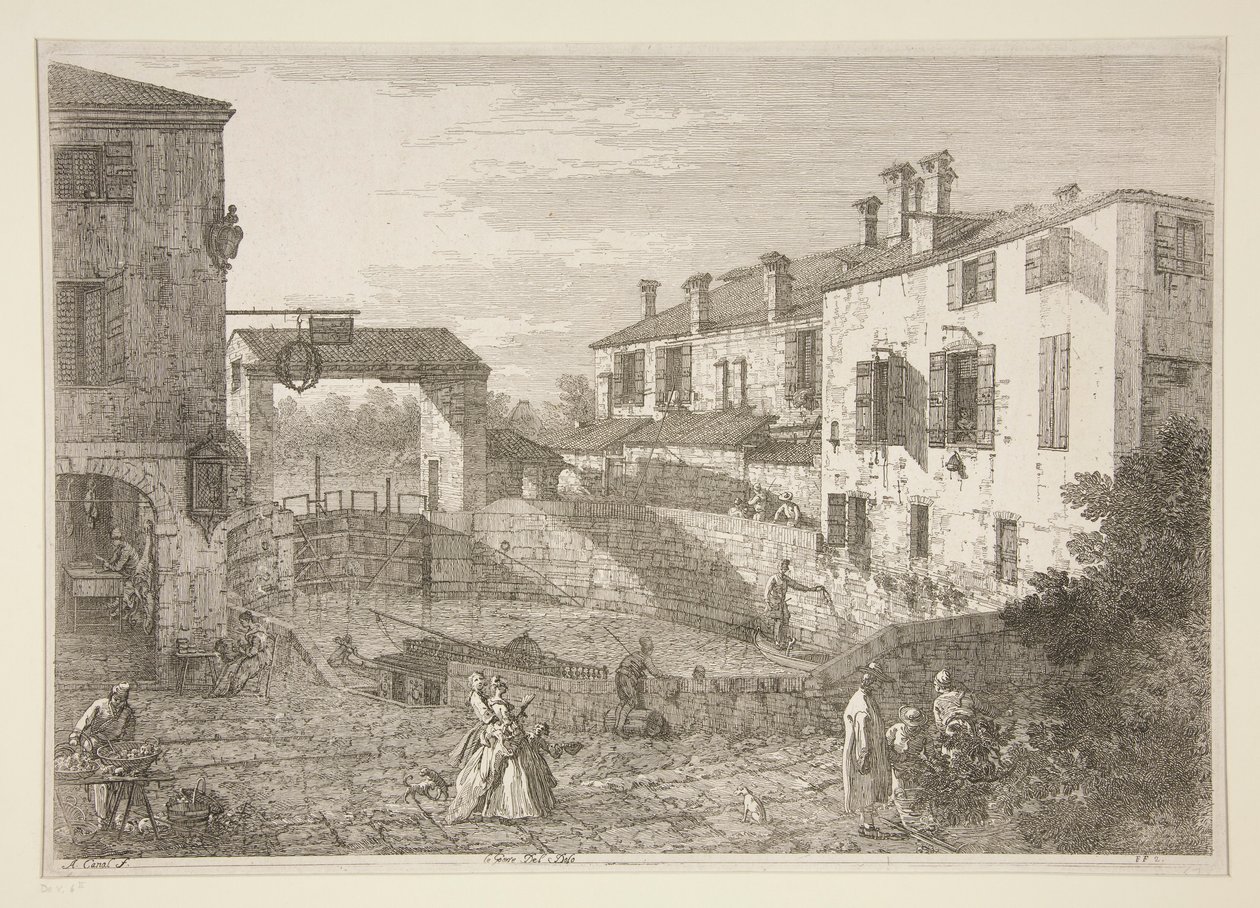 Le Porte del Dolo (Dolon lukot), sarjasta Vedute (Näkymät) tekijältä Canaletto (Giovanni Antonio Canal)