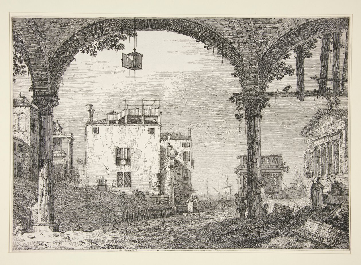 Le Portique a la lanterne (Portico ja lyhty), sarjasta Vedute (Näkymät) tekijältä Canaletto (Giovanni Antonio Canal)