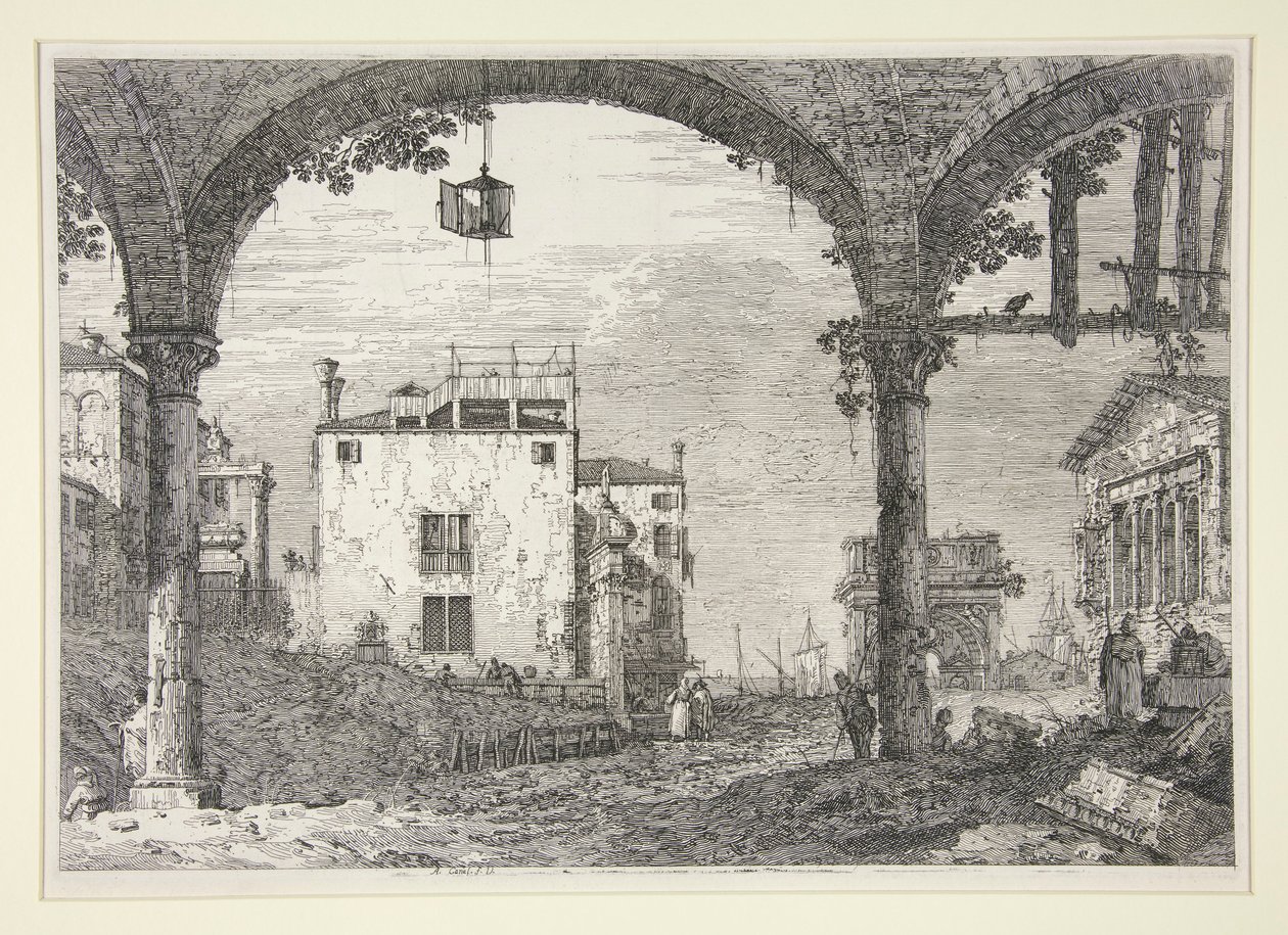 Le Portique a la lanterne (Portico ja lyhty), sarjasta Vedute (Näkymät) tekijältä Canaletto (Giovanni Antonio Canal)