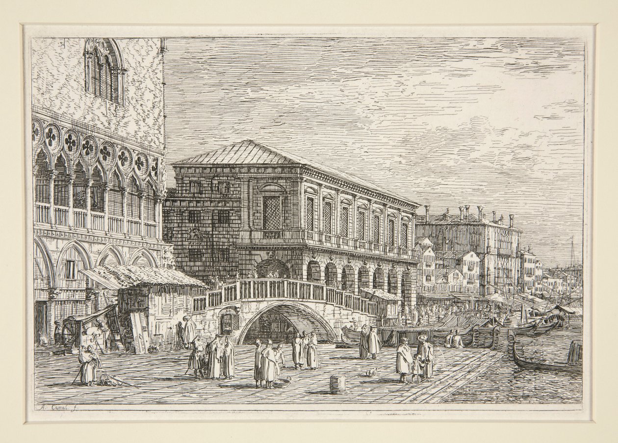 Le Preston, V., (Vankila, Venetsia]), sarjasta Vedute (Views) tekijältä Canaletto (Giovanni Antonio Canal)