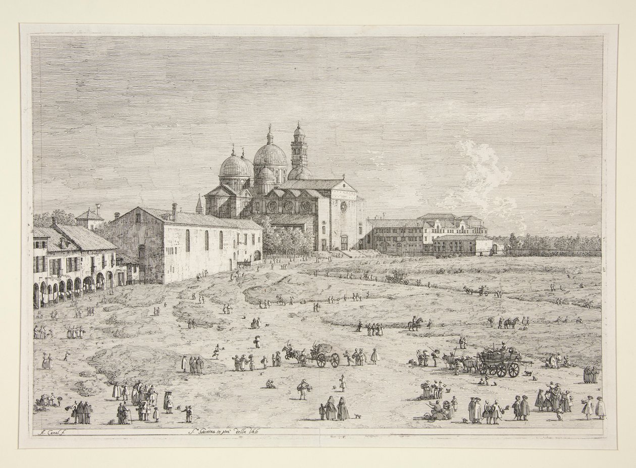 S. Giustina julkaisussa Pr? della Valle, sarjasta Vedute (Views) tekijältä Canaletto (Giovanni Antonio Canal)