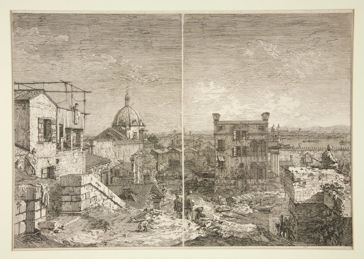 Talo, jossa on kirjoitus [ja] House with the Perstyle, sarjasta Vedute (Views) tekijältä Canaletto (Giovanni Antonio Canal)