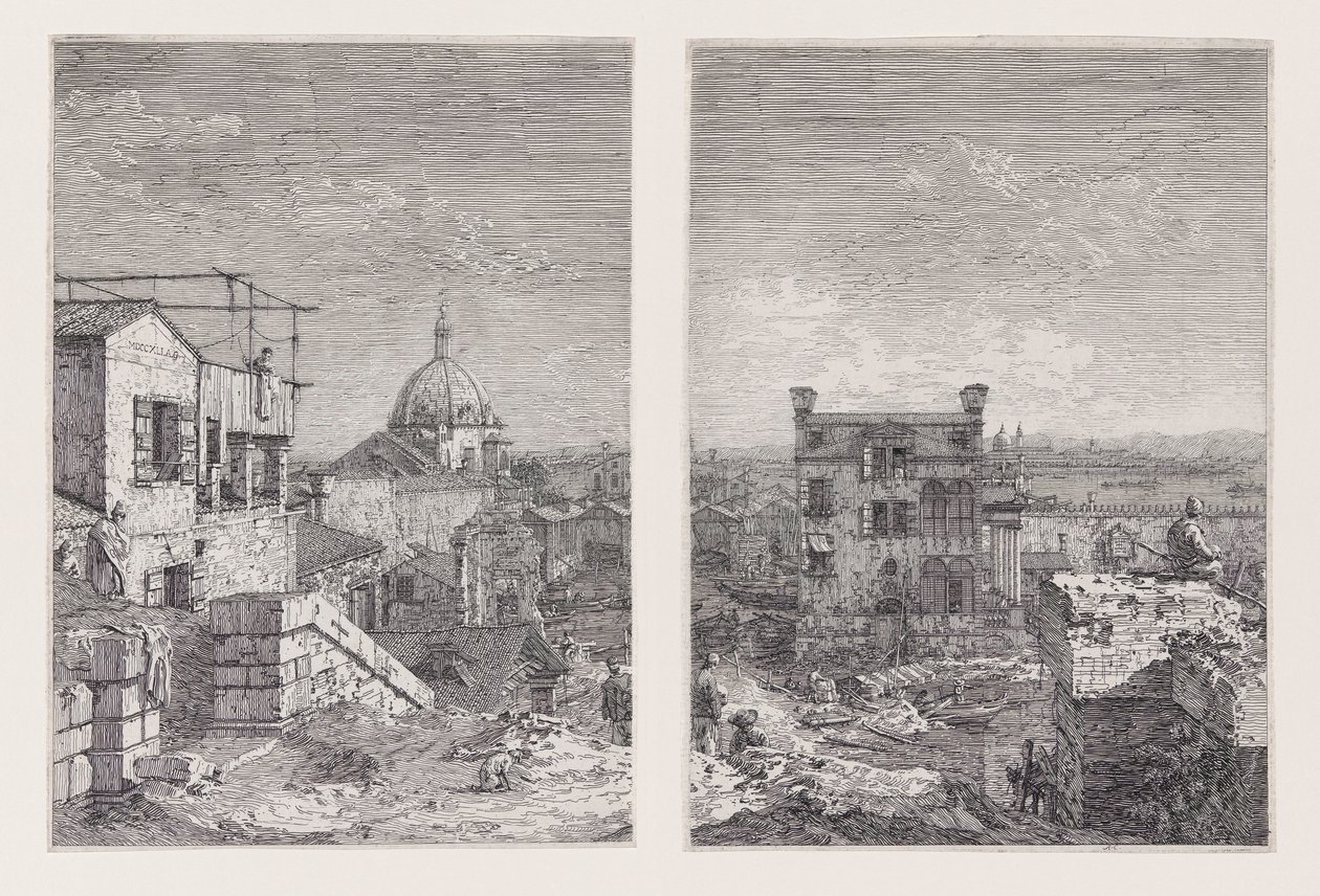 Talo, jossa on kirjoitus, sarjasta Vedute (Näkymät) tekijältä Canaletto (Giovanni Antonio Canal)