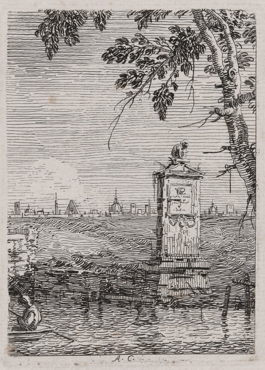 Pieni monumentti sarjasta Vedute (Näkymät) tekijältä Canaletto (Giovanni Antonio Canal)