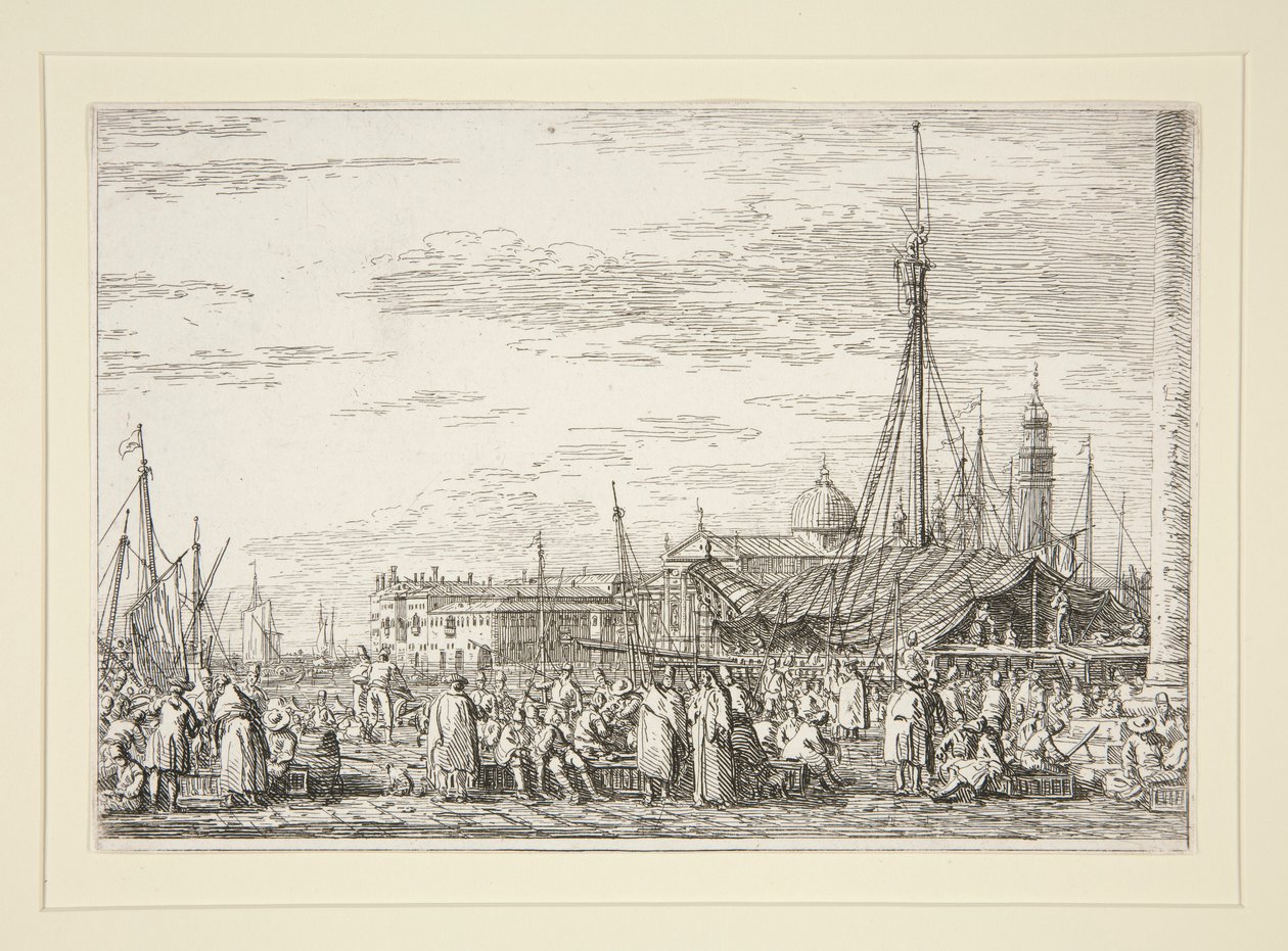 The Market on the Molo, sarjasta Vedute (Views) tekijältä Canaletto (Giovanni Antonio Canal)